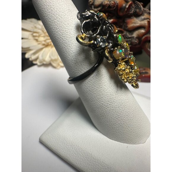 VTG Rhodium Sterling Opal Aqua Multi-stone Cocktail Ring - Picture 4 of 8